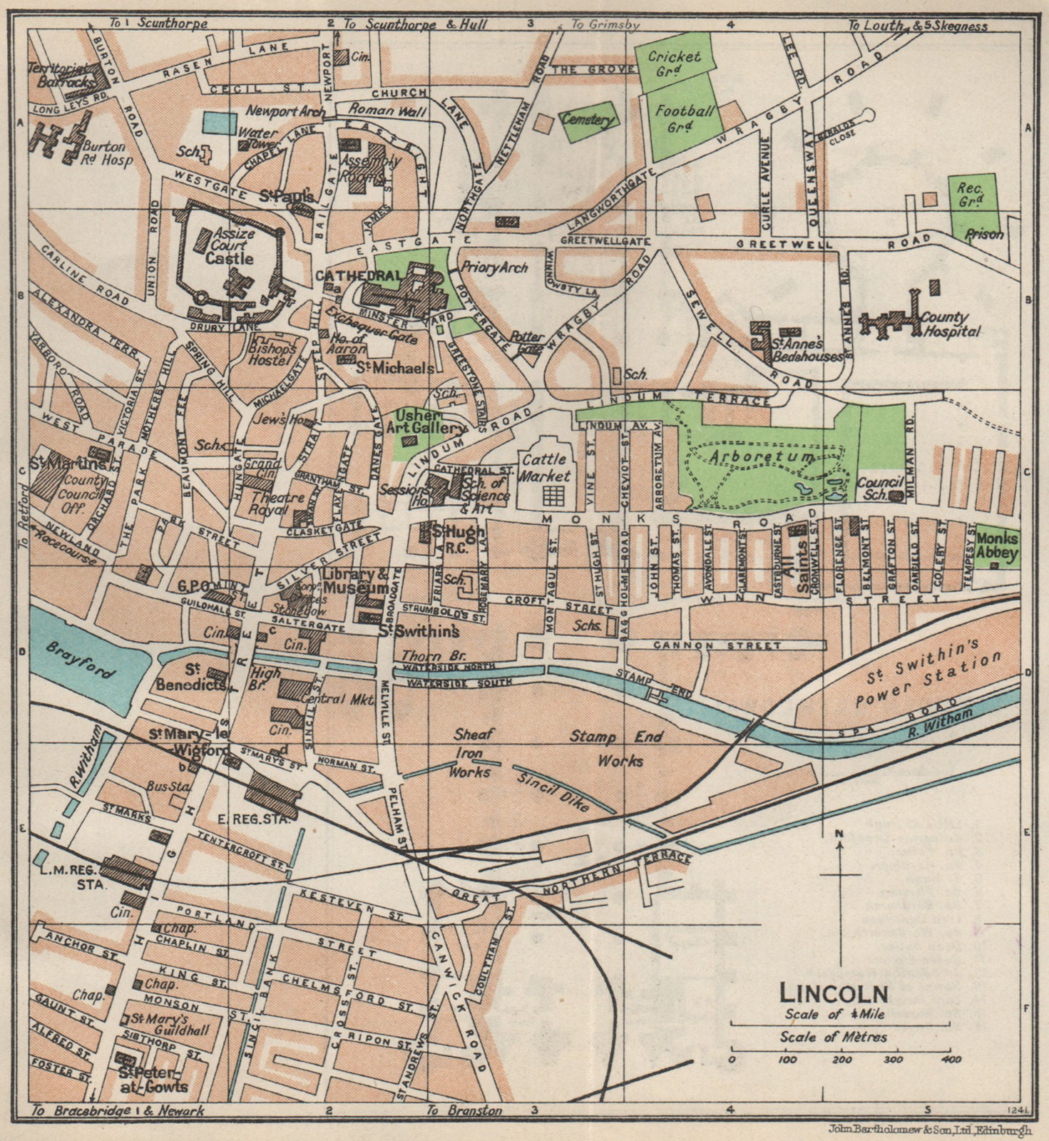 LINCOLN. Vintage town city map plan. Lincolnshire 1957 old vintage chart